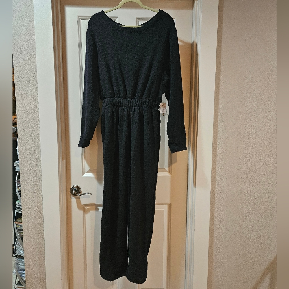 Free People Keepin It Real Jumpsuit Long Sleeve Scoop Neck Button Back Black NWT - Picture 7 of 16